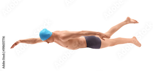 Male swimmer on white backg...