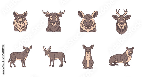 Collection of various animal head portraits.
