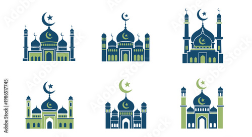 Mosque architecture with crescent moon.