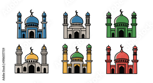 Colorful mosque icons in different colors 2.