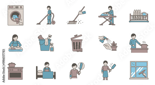 People doing various household chores daily.