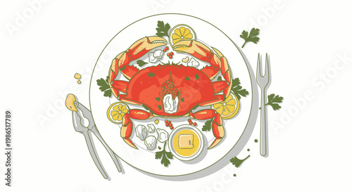 Crab on a plate with lemons.