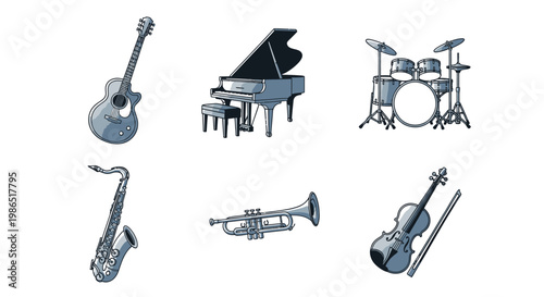 Musical Instruments Orchestra Band Symbols.