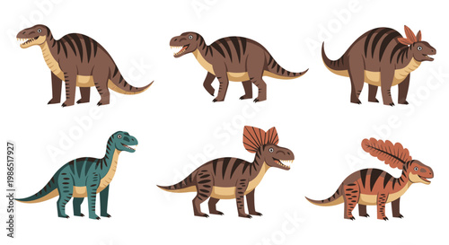 Group of toy dinosaurs standing together.