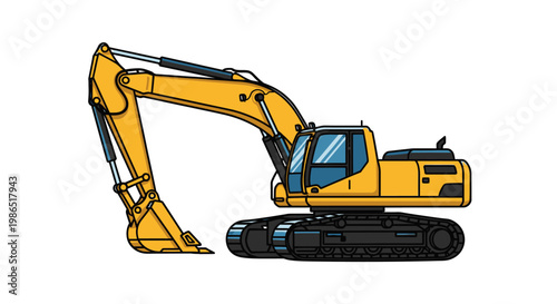 Yellow excavator machine heavy equipment.