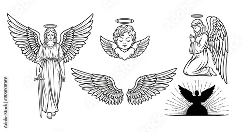 Angel wings and heavenly divine symbols.