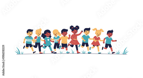 Diverse group of happy children playing 1.