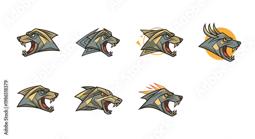 Panther heads with open mouths.