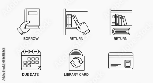 A hand borrows a book from a library bookshelf with a calendar due date and library card nearby.