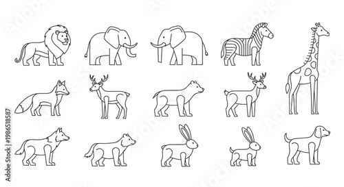 Collection of various wild animals icons.