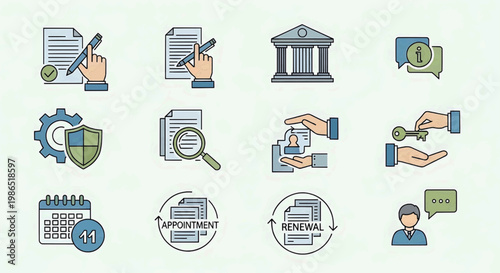 Business icons depicting various financial transactions and security measures daily