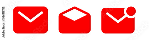 Red flat communication icons with email envelope and message inbox notification symbols