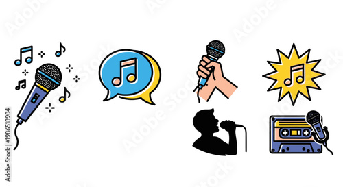 Microphone Music Symbols Singing Karaoke.