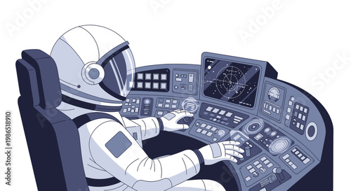 Astronaut in Space Suit Operating Panel.