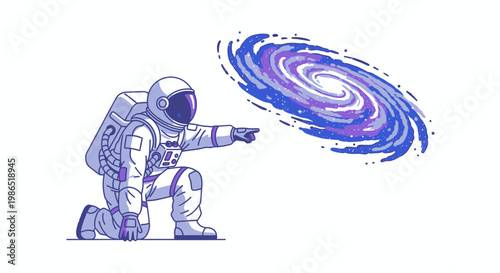 Astronaut Reaching for Swirling Galaxy Vortex.