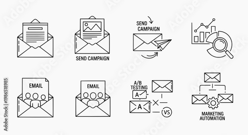 Email marketing automation icons illustrate send campaign process