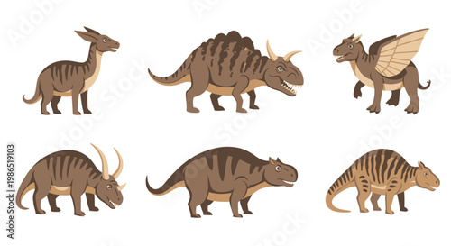 Collection of six dinosaur toy models.