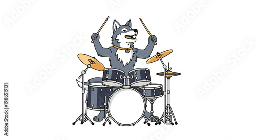Wolf playing drums energetic musician.