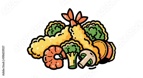 Colorful cartoon vegetables and mushroom.