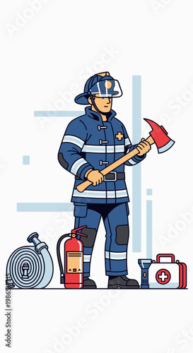 Firefighter in full gear standing 1.