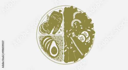 Food and drink icons in circle.