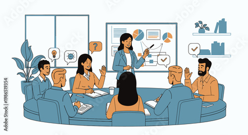 Businesswoman Presenting to Diverse Team.