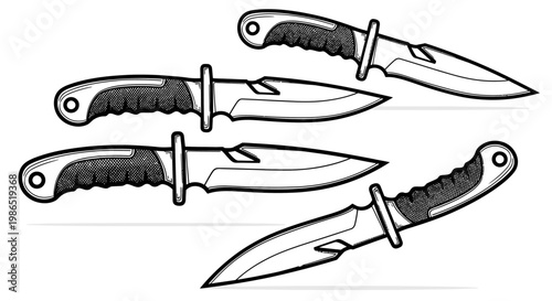 Four knives with black handles.