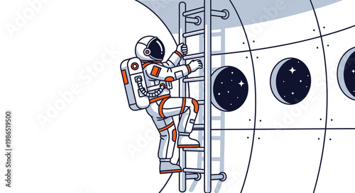 Astronaut climbing up a ladder.