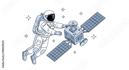 Astronaut in Space with Satellite.