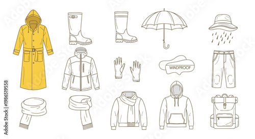 Rain gear clothing and accessories.