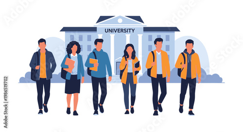 Group of young adults walking together.