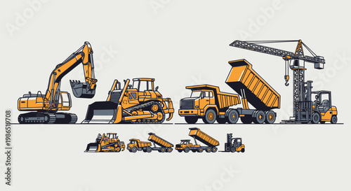 Heavy construction equipment machines vehicles.