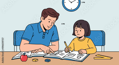 Man and child learning together sitting.