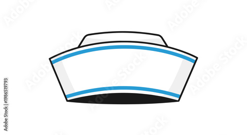 White hat with blue stripes commonly worn by sailors or nurses depicted in a simple flat color illustration on a white background.