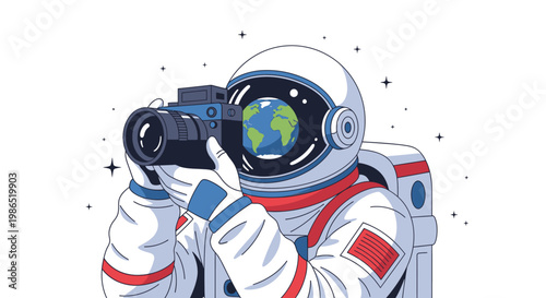 Astronaut in Space Suit Holding Camera.