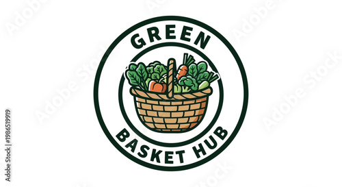 Green basket with fresh vegetables.