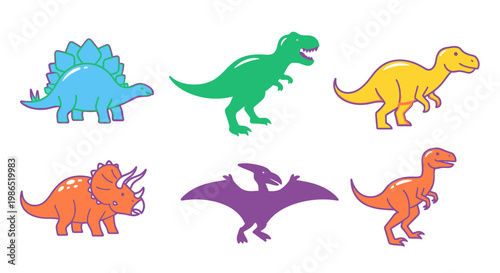 Colorful dinosaurs in various poses 1.