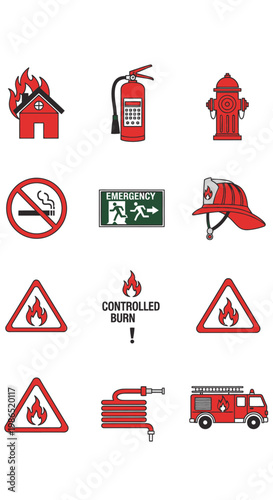 Fire truck and fire icons set.