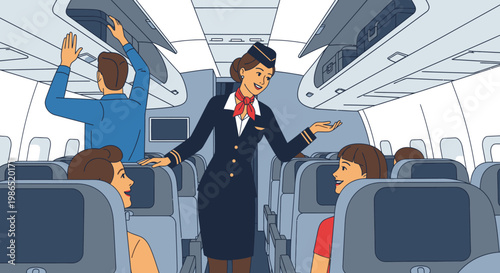 Flight Attendant Helping Passengers Aboard.