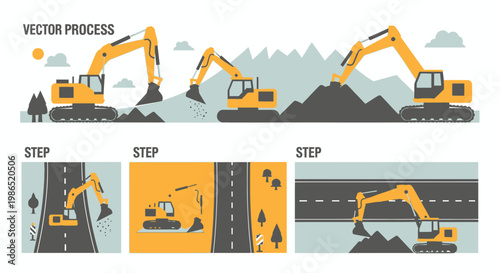 Yellow Excavator Construction Equipment Machine.