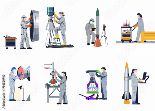 Diverse set of vector illustrations featuring young girls playing in the sand, building elaborate sandcastles with beach toys on a white background.