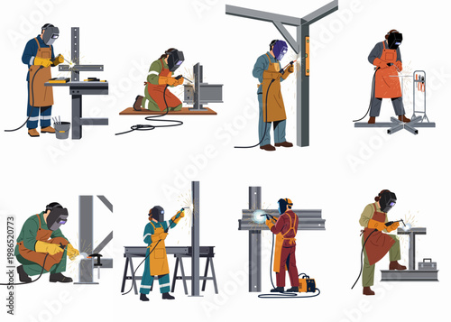 A collection of illustrations showing a Native American artisan crafting traditional turquoise jewelry in a variety of workshop settings and detailed manual processes.