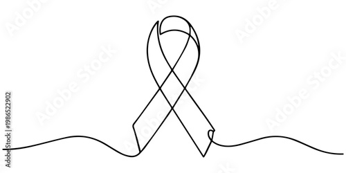 World aids day ribbon one line drawing minimalist style vector illustration, Continuous one line of breast cancer charity badge ribbon. AIDS awareness ribbon, poster banner Doodle vector illustration