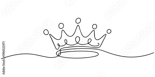 Crown continuous one line drawing, Minimalist continuous one line drawing of a royal crown symbol for king queen success concept. Editable stroke. Doodle hand drawn vector illustration, Crown