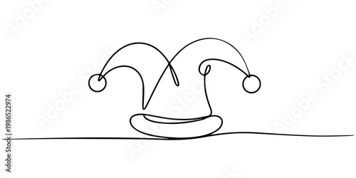 clown hat continuous one line drawing, One continuous line drawing clown hat vector. Clown hat single line art design, Jester Hat Doodle, Jester Hat continuous one line drawing, One continuous line