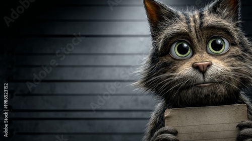 Mugshot with a cat character with diffuse background.