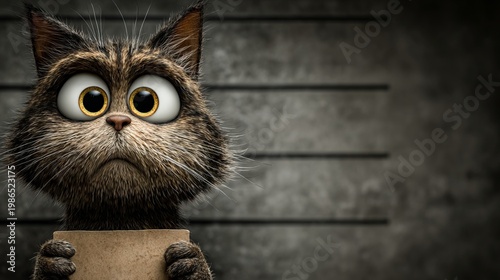 Mugshot with a cat character with diffuse background.