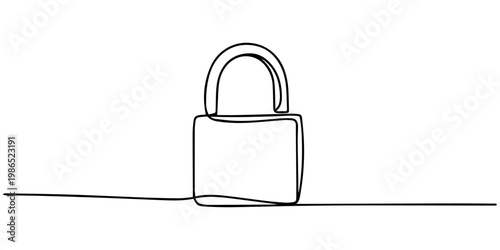 padlock continuous one line drawing, A continuous line art illustration of a minimalist, modern padlock design, Continuous one line drawing of metal padlock. Padlock security sign symbol vector