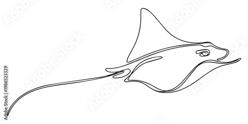Foto Stingray fish continuous one line drawing, Continuous one line drawing of manta ray