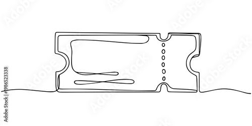 Ticket continuous one line drawing, Continuous one line of a pair of tickets with star symbol, representing premium ticketing service, hand drawn vector illustration, Continuous one line drawing
